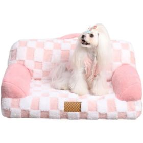 Jacquard Luxury Solid Color Pattern Leather Fur Machine Washable Detachable Cover Pet Bed (Option: Pink)