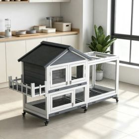 Gray 65" Spacious Wooden Rabbit Hutch: Pet Playpen with Openable Roof for Easy Access & Storage Box for Rabbits (Option: default title)