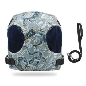 Dog Reflectorized Harness Set Dragon Pattern Safety Vest Adjustable Harness Pet Training Accessories (Color: LIGHT BLUE, size: XL)