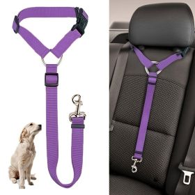 Solid Color 2 In 1 Pet Car Seat Belt Nylon Lead Leash Backseat Safety Belt Adjustable For Dog & Cat (Color: PURPLE)