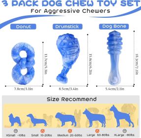 Dog Chew Toys for Aggressive Chewers 3 Pack, Indestructible Dog Toy to Keep Them Busy, Tough Dog Toys for Aggressive Chewers for Small (Color: Blue)